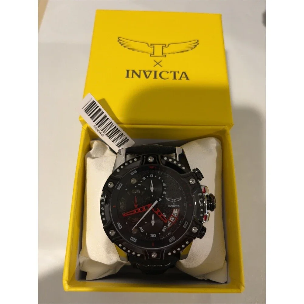 Invicta S1 Rally 69848 Men’s Chronograph Black Red Dial Leather Strap New In Box
